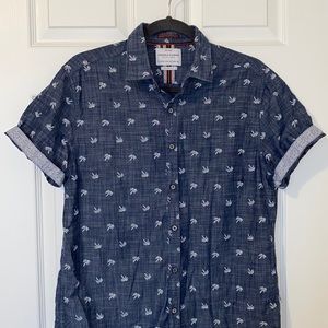Denim & Flower Palm Tree Button Down Shirt